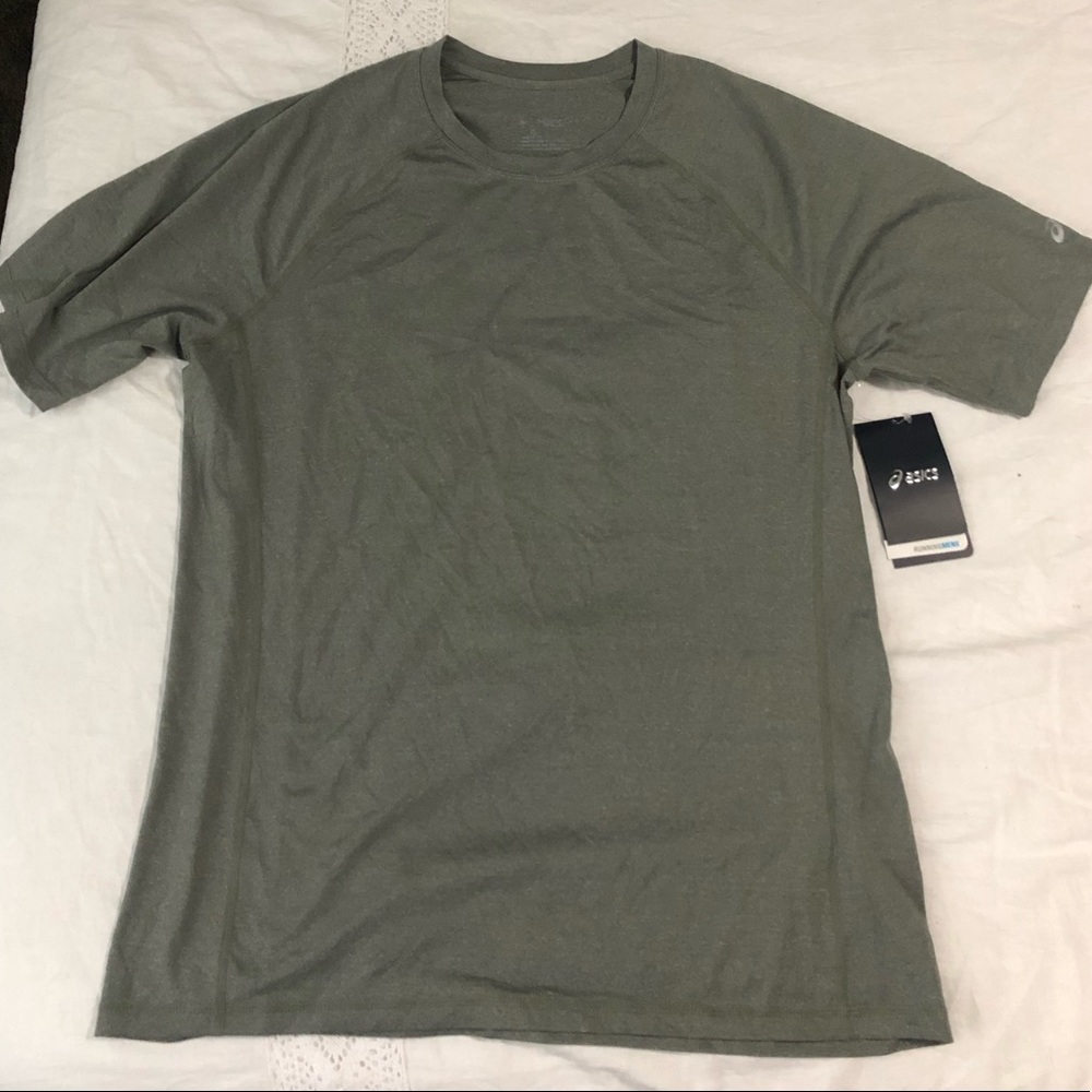 New ASICS men’s running shirt- olive green